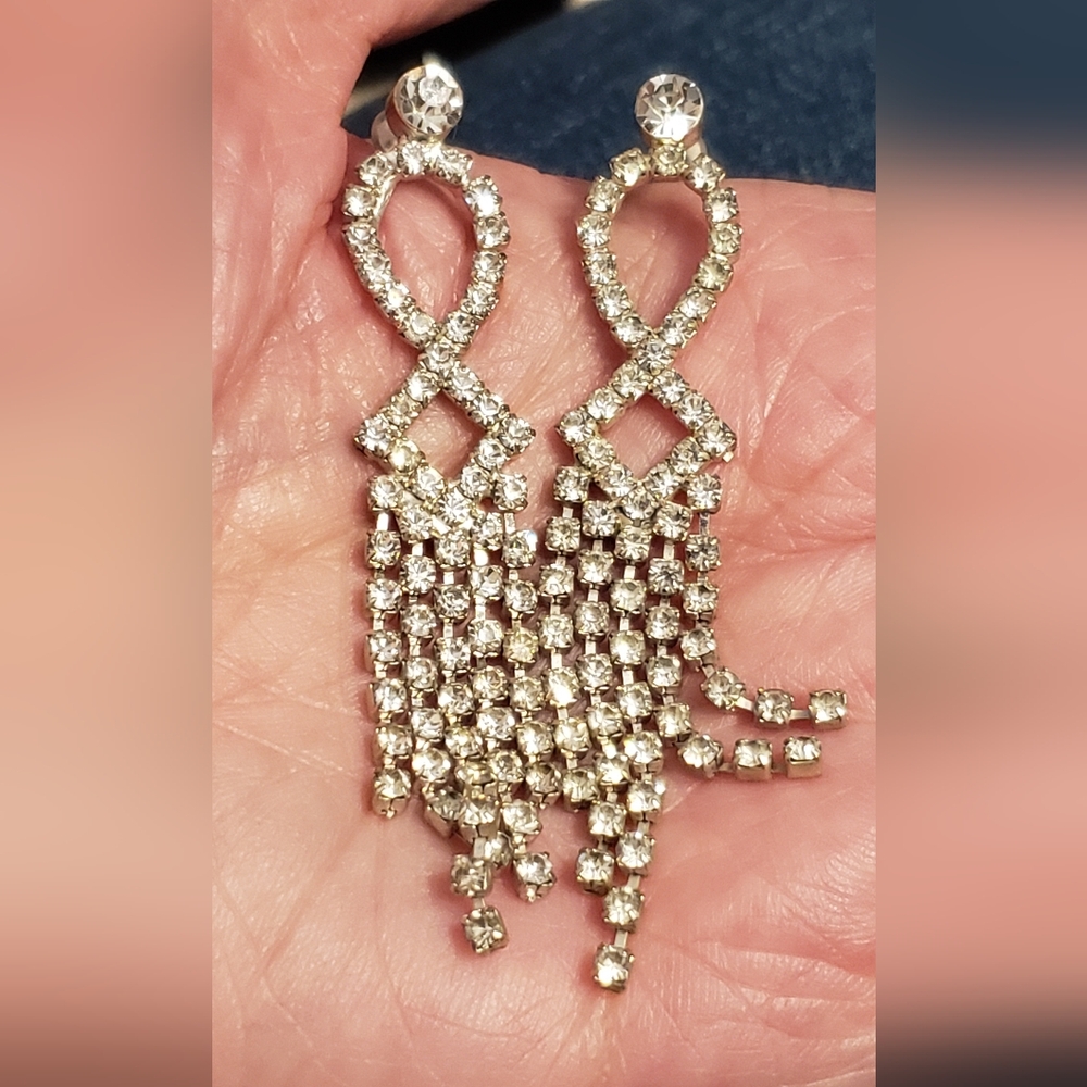 Rhinestone Waterfall Earrings, Shoulder Dusters, No Missing Stones, Clean, Clear